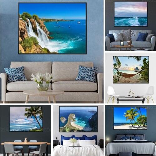 Hd Prints Tropical Palm Tree Canvas Painting Modular Sea Beach Scenery Poster Wall Art Home Decor For Living Room Pictures Frame