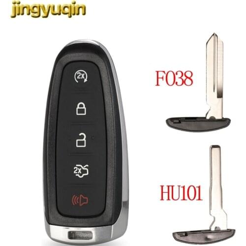 Jingyuqin Remote Key Shell for Ford Edge Escape Flex Explorer Taurus 5 Button Car Key Fob Housing Replacement FO38 HU101 Blade