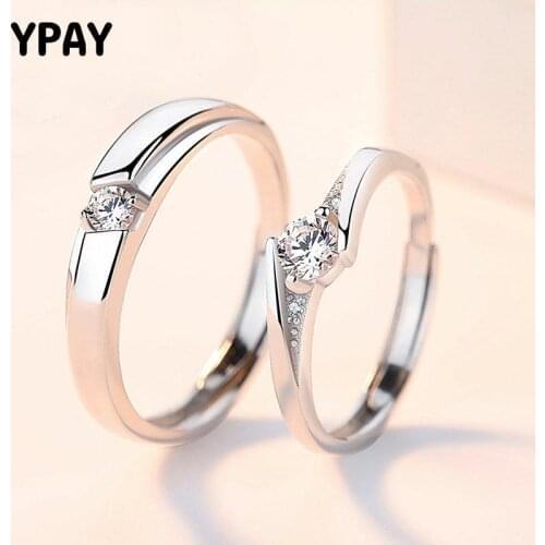 YPAY 100% Real 925 Sterling Silver Open Rings for Women/Men Romantic Engagement Lover Couples Rings Wedding Jewelry Gift YMR946