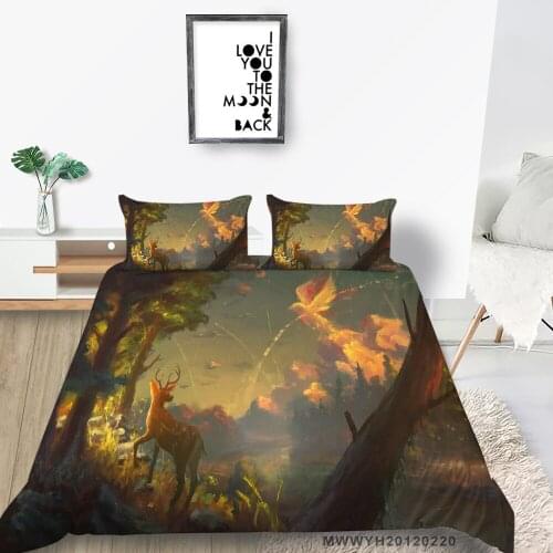Cartoon Bedding Set Fawn In The Forest 3D Fantasy Duvet Cover Set King Queen Full Twin Single Double Bed Set For Children