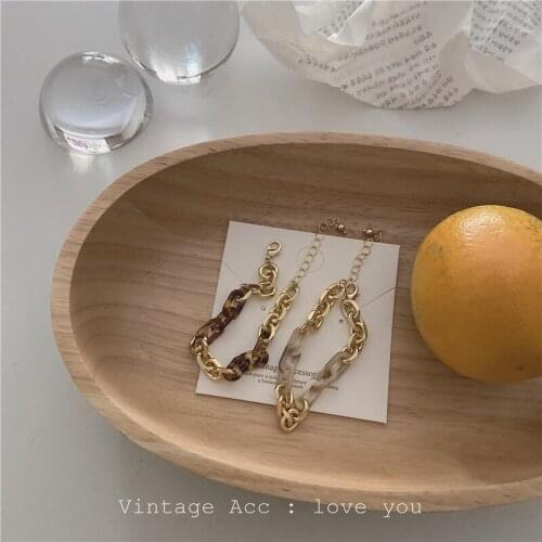 Korean Retro Geometric Resin Chain Bracelet European And American Metal Wind Chain Hand INS Fashion Tide Cold Wind Bracelet