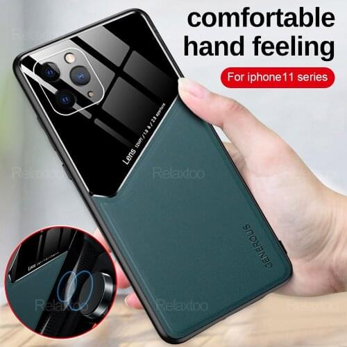 Leather Plexiglass Back Case For Iphone 12 Mini 11 Pro Max On Aifon X XS XR I Phone 7 8 Plus Car Magnetic Holder TPU Frame Funda