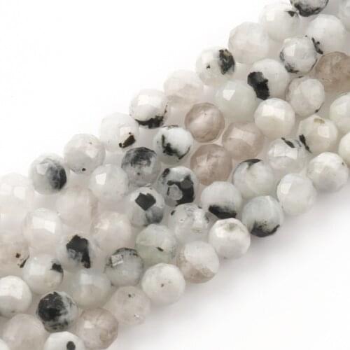 Natural Stone Black Dots Moonstone Round Loose Spacer Beads for Jewelry Making Diy Bracelet Necklace Earrings 2 3 4mm 15 Inches
