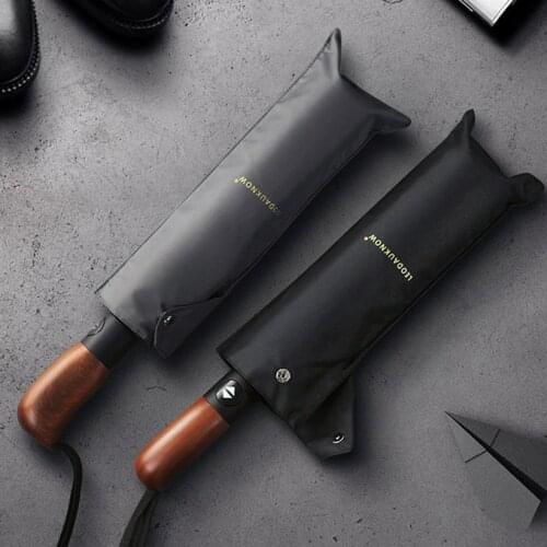LEODAUKNOW Wind Resistant Folding Automatic Umbrella Auto Luxury Big Windproof Leather Handle Umbrellas Rain For Men