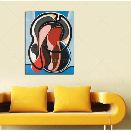 Best Art Gray Red Blue Secret Line Round Abstract Oil Painting Canvas Handmade Painting Home Decor Oil Painting Artwork