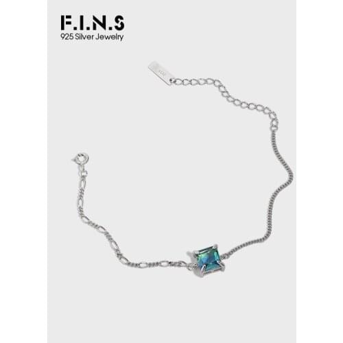 F.I.N.S Minimalist S925 Sterling Silver Bracelet Square Double-color Stone Asymmetric Thin Chain Charm Bracelets Hand Jewelry
