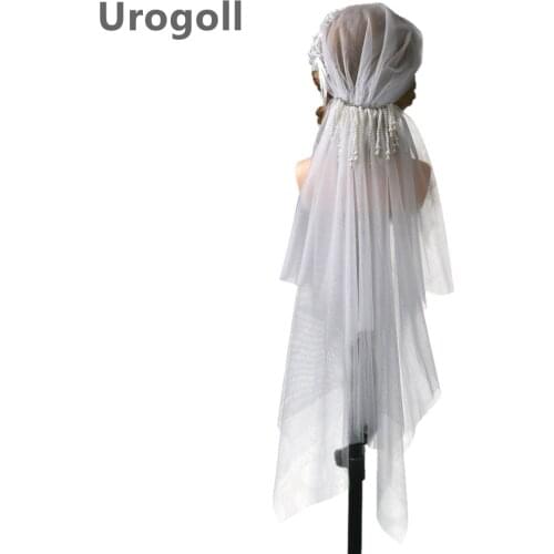 Trendy Wedding Veil Accessories Lace Gauze Veil Women Brides Veil Wedding Pearl Flower Hair Comb Wedding Hat Soft Veil For Girl