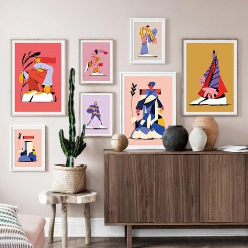 Fashion Girl Abstract Vintage Mountain Wall Art Canvas Painting Nordic Posters And Prints Wall Pictures For Living Room Decor