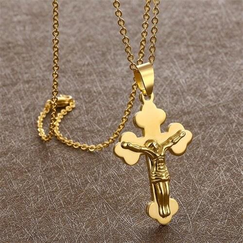 Christian Orthodox Crucifix Russian Prayer Cross Pendant Stainless Steel Jesus Necklace & Pendant For Women Men Religion Jewelry