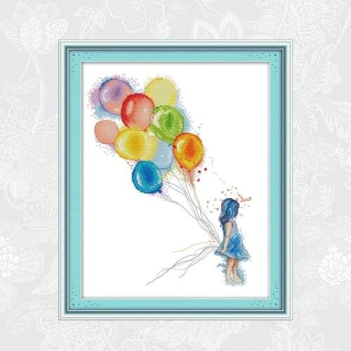 Girl and Balloons Embroidery Needlework Set, Handmade Crafts Home Decor, Count Print On Canvas DMC 14CT 11CT Cross Stitch kits