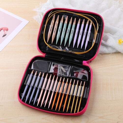 Knitting Needles Circular Set 24pcs Interchangeable Crochet Needles for Crochet Yarn Knitting Accessories Kit for Beginners Gift
