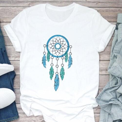 2021 New Dream catcher pattern printed T Shirt Women White Tshirt Harajuku Fashion T-shirt Leisure Female Tops Oversized Clothes