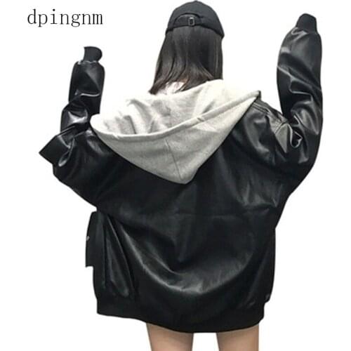 2019 New Women Long Sleeve PU Jackets Turn Down Collar Spring Coats Fashion Laides Black Jacket