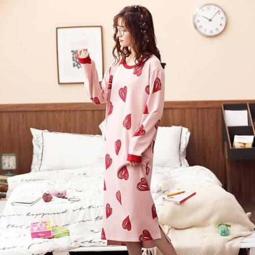 2021Spring Autumn New Womens Nightdress Long Sleeve Cute Nightdress Home Service Sexy Nightwear Night Gown Sleepwear Sleep Tops