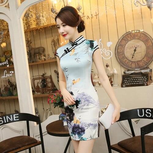New Arrival Women Chinese Traditional Dress Vestido De Festa Qi Pao Short Female Cheongsam Chinese Ancient Clothing 89