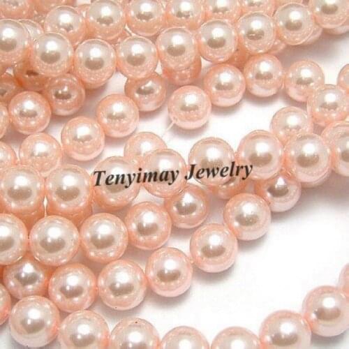 Wholesale 5 Strands 12mm Light Pink Glass Imitation Pearl Loose Beads Free Shipping