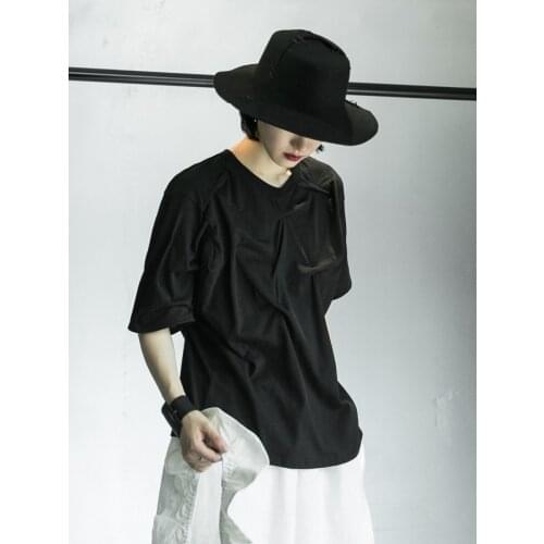 Original designer YS style loose short sleeve t-shirt with irregular kneading and wrinkling