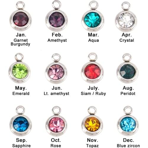 Stainless steel Crystal Zodiac birthstone charms lucky stones (12 colors*1) pendants for Pierre Naissance jewelry making gifts