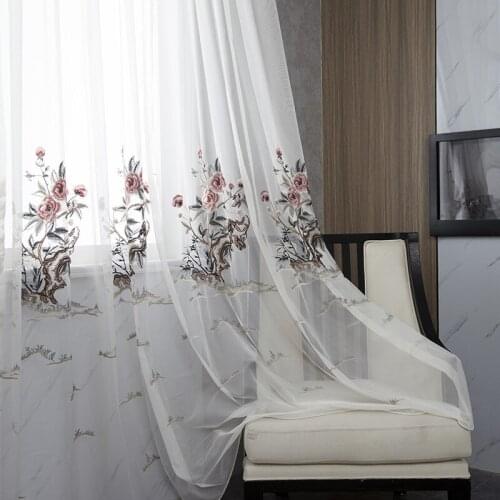 Luxury Floral Embroidered Tulle Curtains for Bedroom Chinese Peony Design New Home Decor Bay Window Treatment Tende js236
