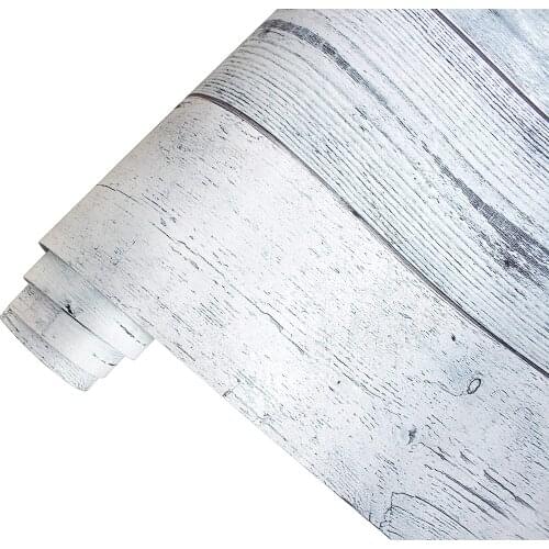Self-Adhesive Wallpaper Sticker Peel and Stick Wood Wallpaper Shiplap Light Grey/White Distressed Wood Plank Removable