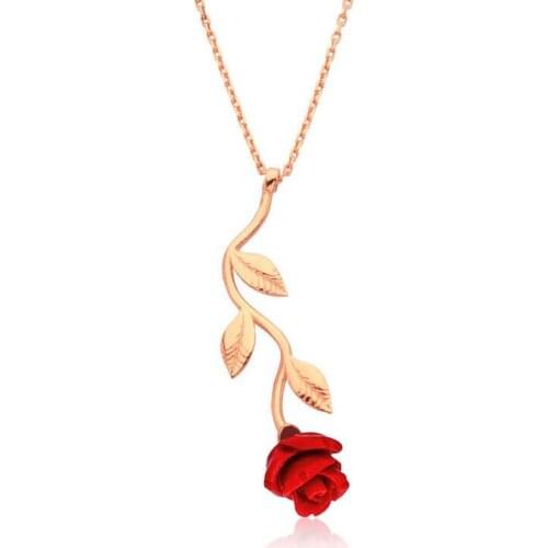 Silver Red Rose Necklace