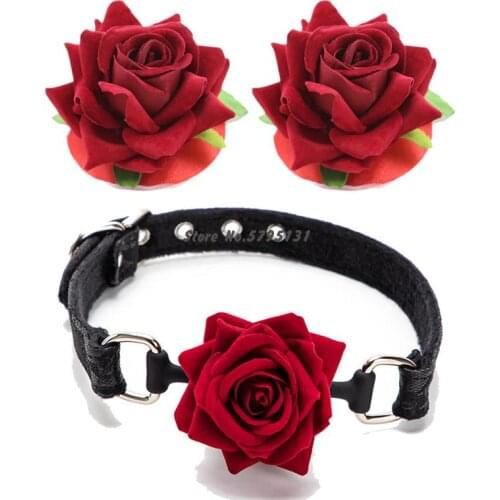 Silicone Rose Ball Gag Nipple Bondage Lace Flower Open Mouth Gags Oral Fixation Adult Sex Toys For Couples Adult BDSM Game
