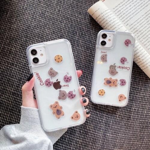 Cute Cartoon Cookie Bear Liquid Quicksand Sliding Blocks Phone Case for iPhone 12 Mini 11 Pro MAX SE 2020 Biscuits Clear Cover