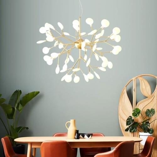Nordic Firefly Led Chandelier Tree Branch For Living Room Dining Kitchen Bedroom Lamp Gold Black Luster Modern Home Decor Lights