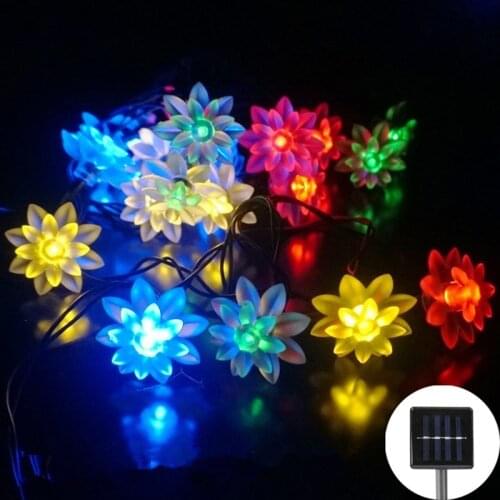 5M LED Lotus Solar Lights String Twinkle Fairy Garden Outdoor Waterproof Courtyard Garland Wedding Christmas Party Decoration