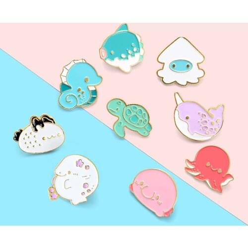 9 Style Sea Animal Pins&Brooches Lovely Colorful Octopus Tortoise Enamel Badeg Jewelry Women Lapel Pin Friend Gift Children