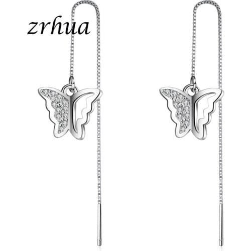 ZRHUA Top Quality Women Fashion Crystal Earrings New Arrival Brand 925 Sterling Silver Earring For Women Girls Cute Bowknot Gift