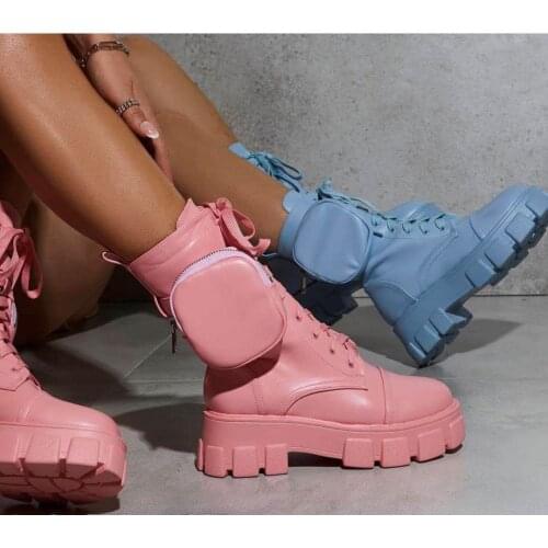 2020 autumn and winter new platform heel platform womens boots round toe ladies motorcycle boots rider boots wedge heel