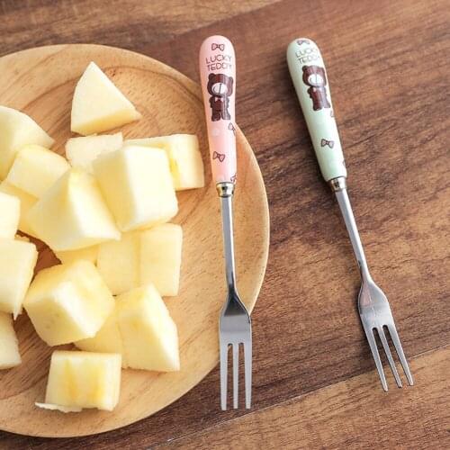 1 Pc Colorful Stainless Steel Fruit Fork Useful Cake Salad Vegetable Tableware Long Cutlery Forks Tool Kitchen Tool Supplies