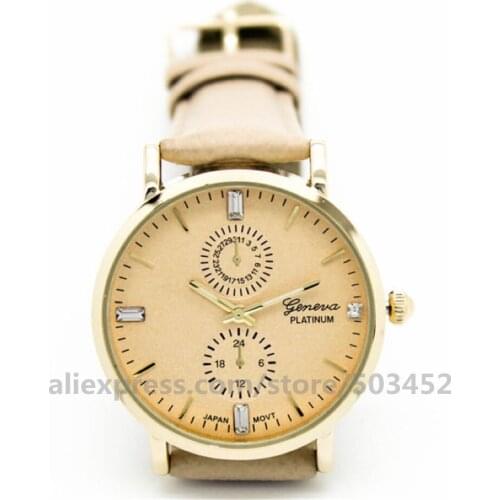 100pcs/lot Geneva Stud Scale Women Watch Factory Price Watch Strap PU Belt Fashion Quartz Watches Two Pointer часы женские наруч