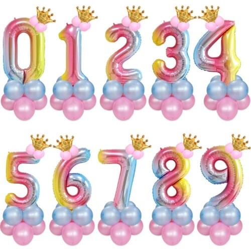 15pcs Number balloon Crown Birthday Party Decoration Kids Pink Blue Balloon Colume base Anniversary Decoration Party Baby Shower