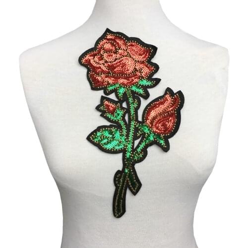 2pc Sew On Rose Flower Sequin Patch Flowers Applique Beaded Patches For Clothing Bag Appliques Parches Bordados 29x15cm AC1258