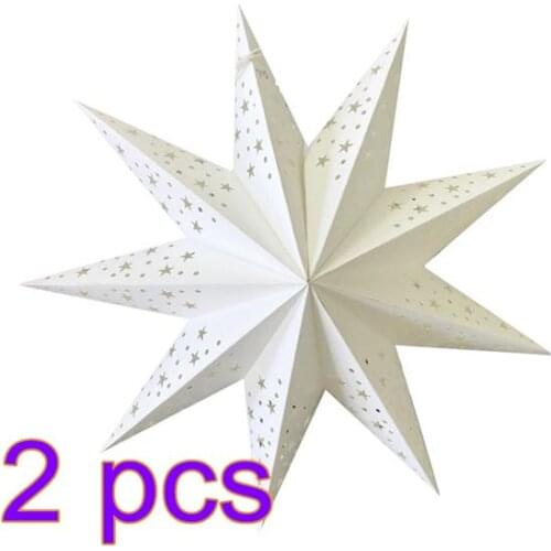 2Pcs Hollow Out Paper Lantern Stars Shaped Illuminated LED Paper Folding Style Festival Lantern Party Lantern Decoration (White)