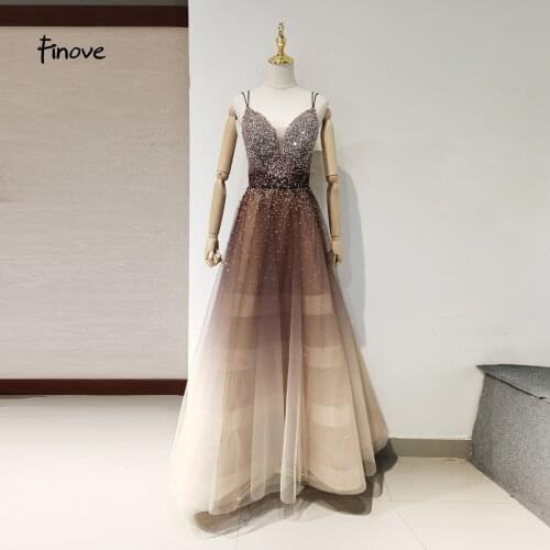 2021Evening Dresses Long A Line V-Neck Luxury Sleeveless Beading Formal Prom Dresses for Woman