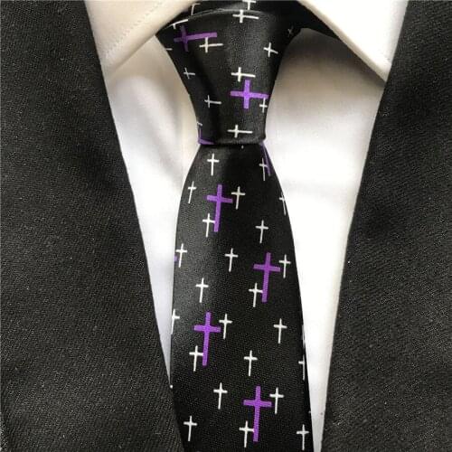 5cm Fashion Narrow Ties Black with White Purple Cross Mens Necktie Free Shipping