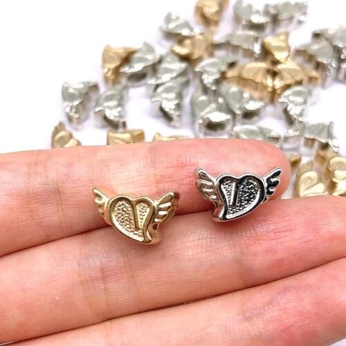50/100pcs 9*15mm Big Hole Bead Heart CCB Beads Spacer Needlework Wing Bead European for Jewelry Findings (not Metal)