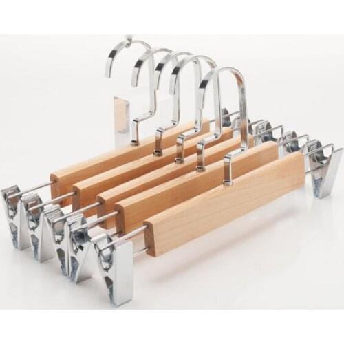 50pcs Wooden Hanger with Clips for Pants and Skirt Adults Children Trouser Clamp Hanger Rack Anti-skidding