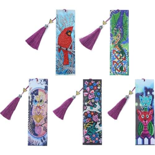 5D DIY Special Shaped Diamond Painting Leather Bookmark Diamond Embroidery Craft Tassel Book Marks for Books Birthday Gifts