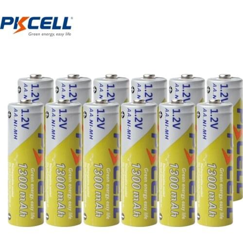12 X PKCELL Bateria 1.2V NI-MH AA Battery 1300mAh 1.2 Volt 2A NIMH AA Rechargeable Battery Batteries Batteria Batterias