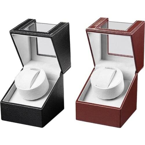 Automatic Single Watch Winder in Shell and Black Leather/Carbon Fiber Leather and Motor