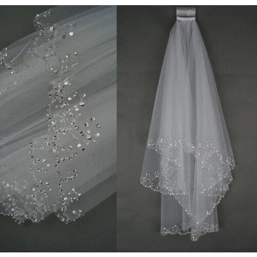 White Bridal Veils 2021 Wedding Veils Bridal Veil Handmade Beaded Crescent Edge Bridal Accessories