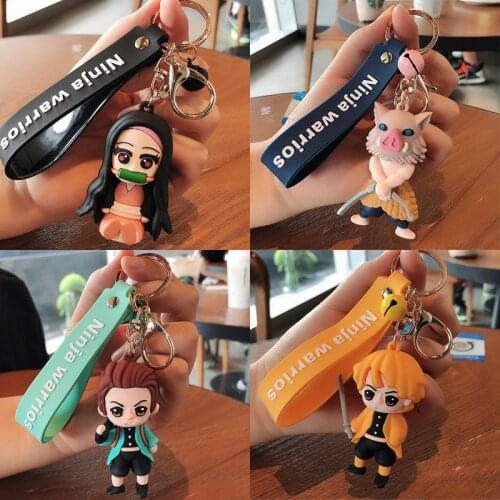 Anime Demon Slayer Keychain Brinco Blade of Ghost Key Chains Choker Kamado Tanjirou Same Jewelry Fans Brelok Badge Pin Gift