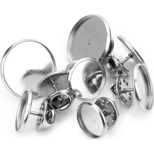 20 Set/lot Stainless Steel Brooch Base 12mm 14mm 16mm 18mm 20mm Butterfly Tie Tack Blank Brooch Pin Tray DIY Jewelry