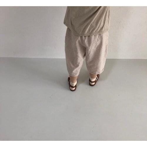 Toddlers Children Summer Cotton Linen Pants Korean Style Plaid Calf-length Trousers Baby Boys Loose Casual Pants Kids Clothes