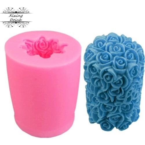 Cylindrical shape Rose Rose silicone soap mold multi function candle mold cake cake baking mold DIY handmade craft