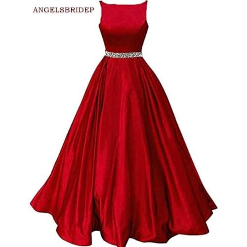 ANGELSBRIDEP Boat-Neck Long Evening Party Gowns Vestidos de festa Formsal Beading Waist Floor-Length Abendkleider Prom Dresses